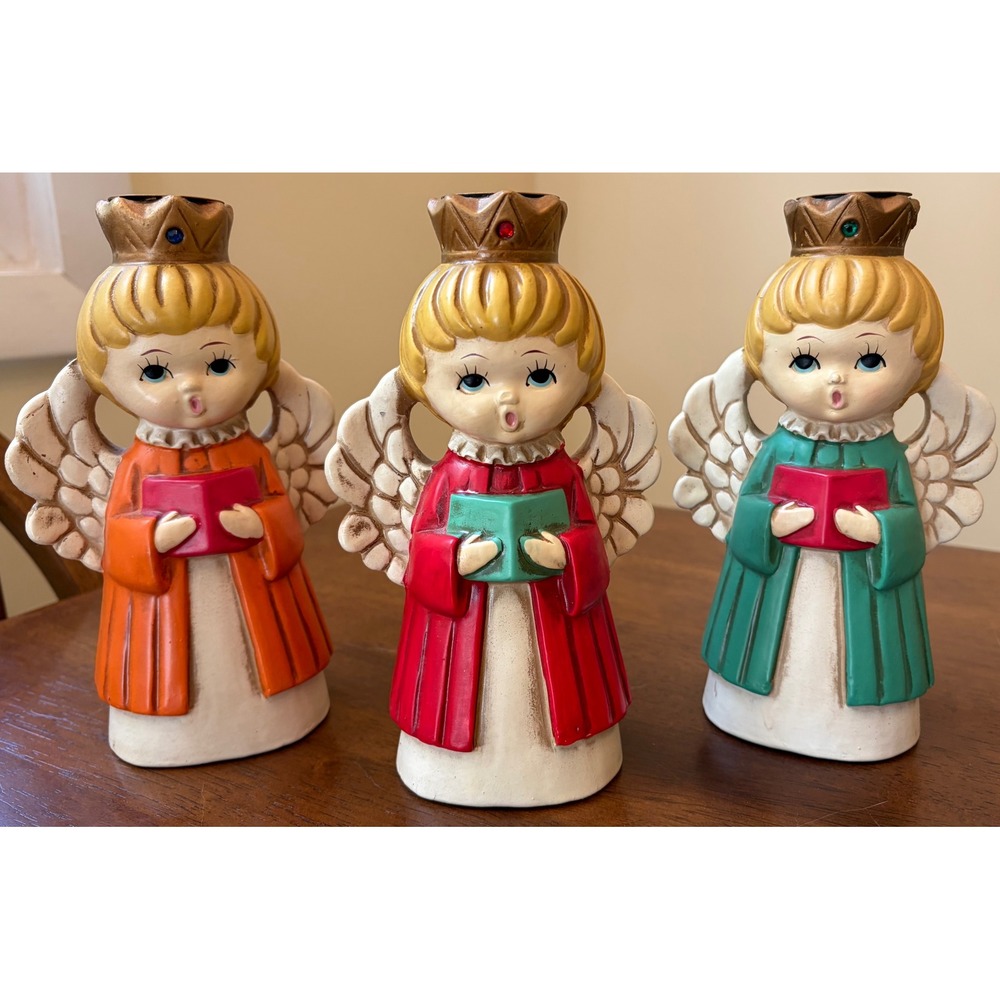 Vintage Homco Choir Angel Candle Holders 7" Set of 3 C5325 Japan Christmas Decor